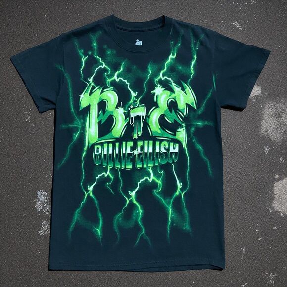 Billie Eilish Official Merch Green Lightning Black T-Shirt Women's Size Small - Picture 1 of 7